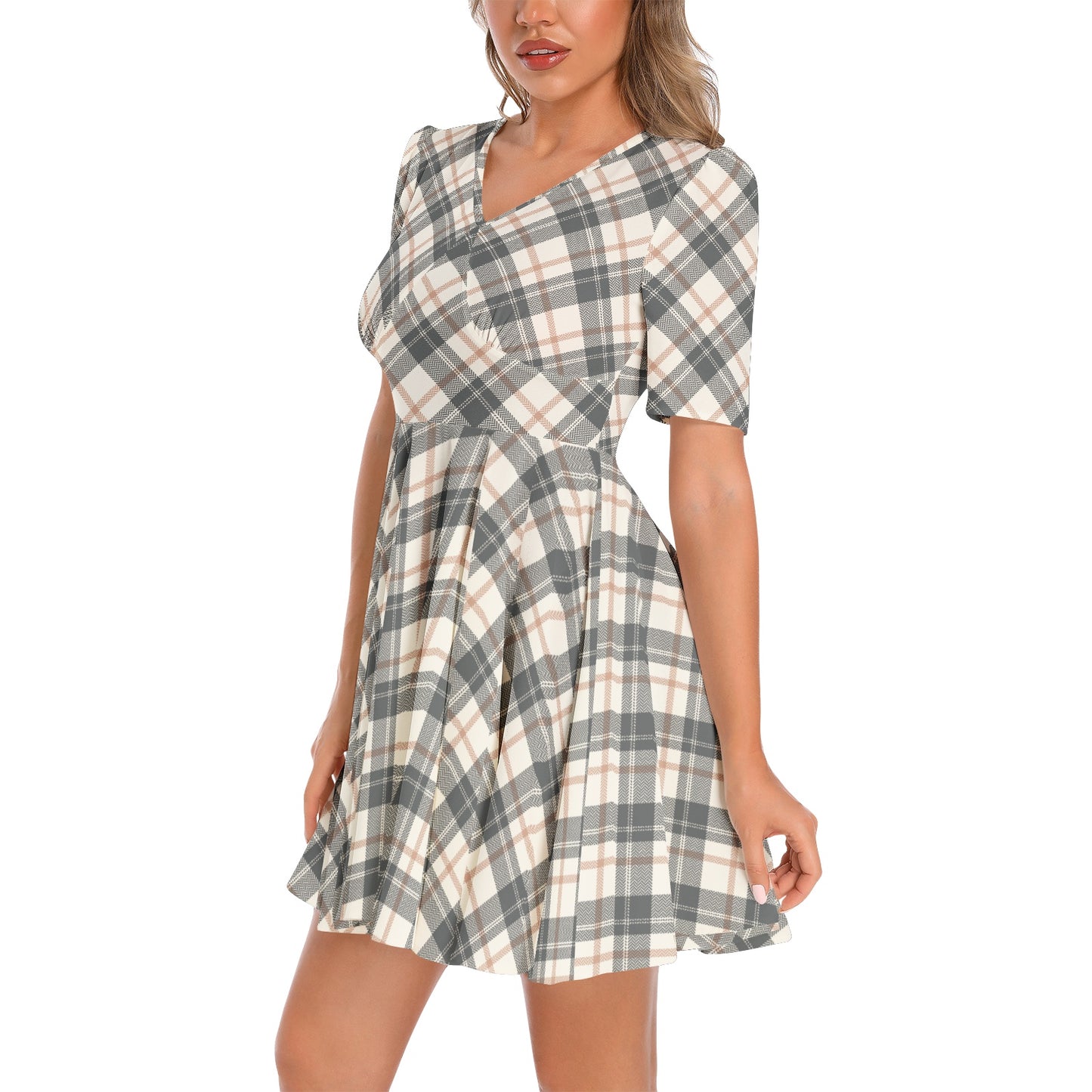 Short Sleeve Ruched Bust Flared Hem Dress