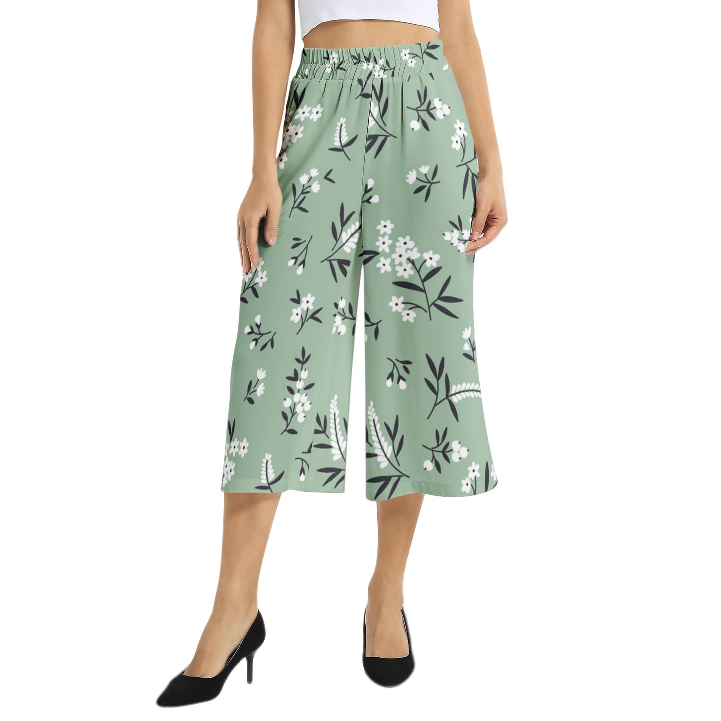 Elastic Waist Capris Wide Leg Pant