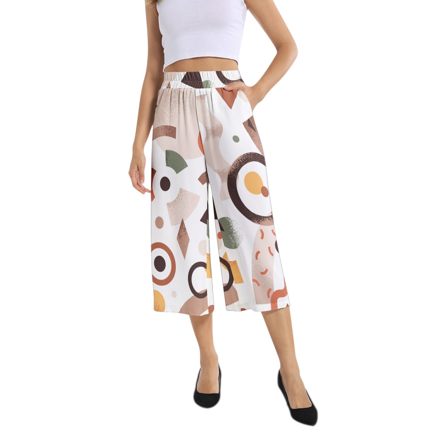 Elastic Waist Capris Wide Leg Pant