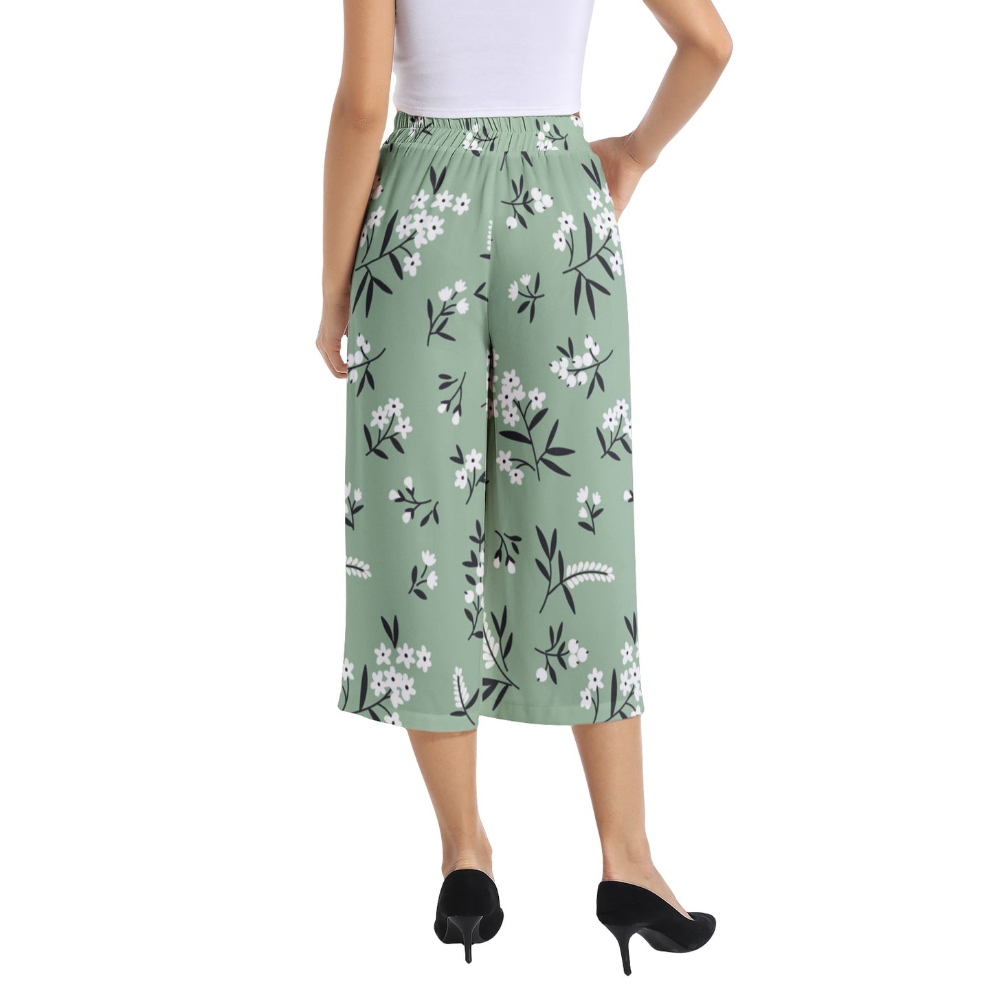 Elastic Waist Capris Wide Leg Pant