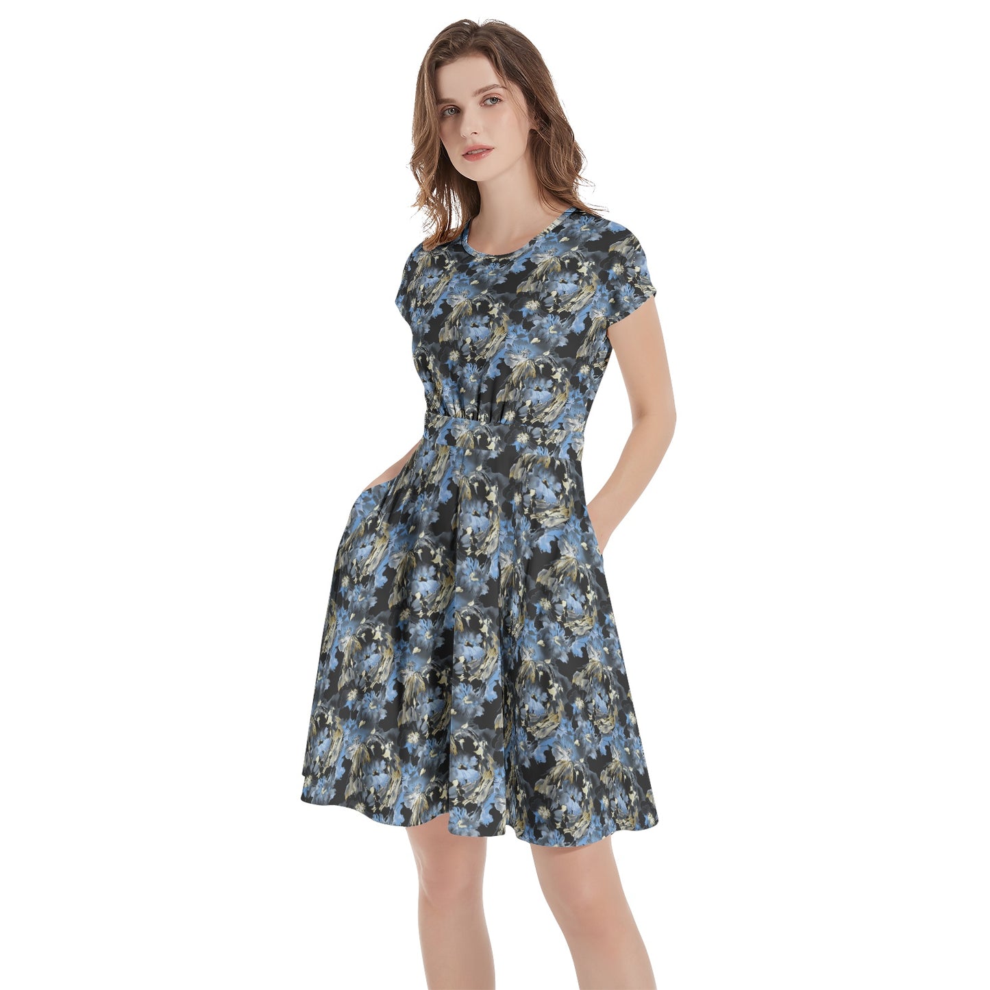 Short Sleeve  Casual A-Line Midi Dress