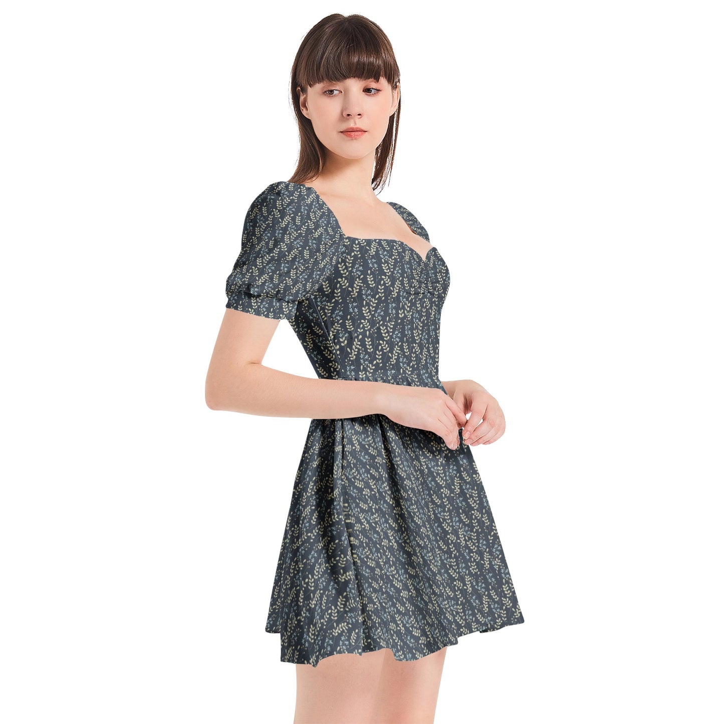 Puff Sleeve Sweetheart Neck Short Dress