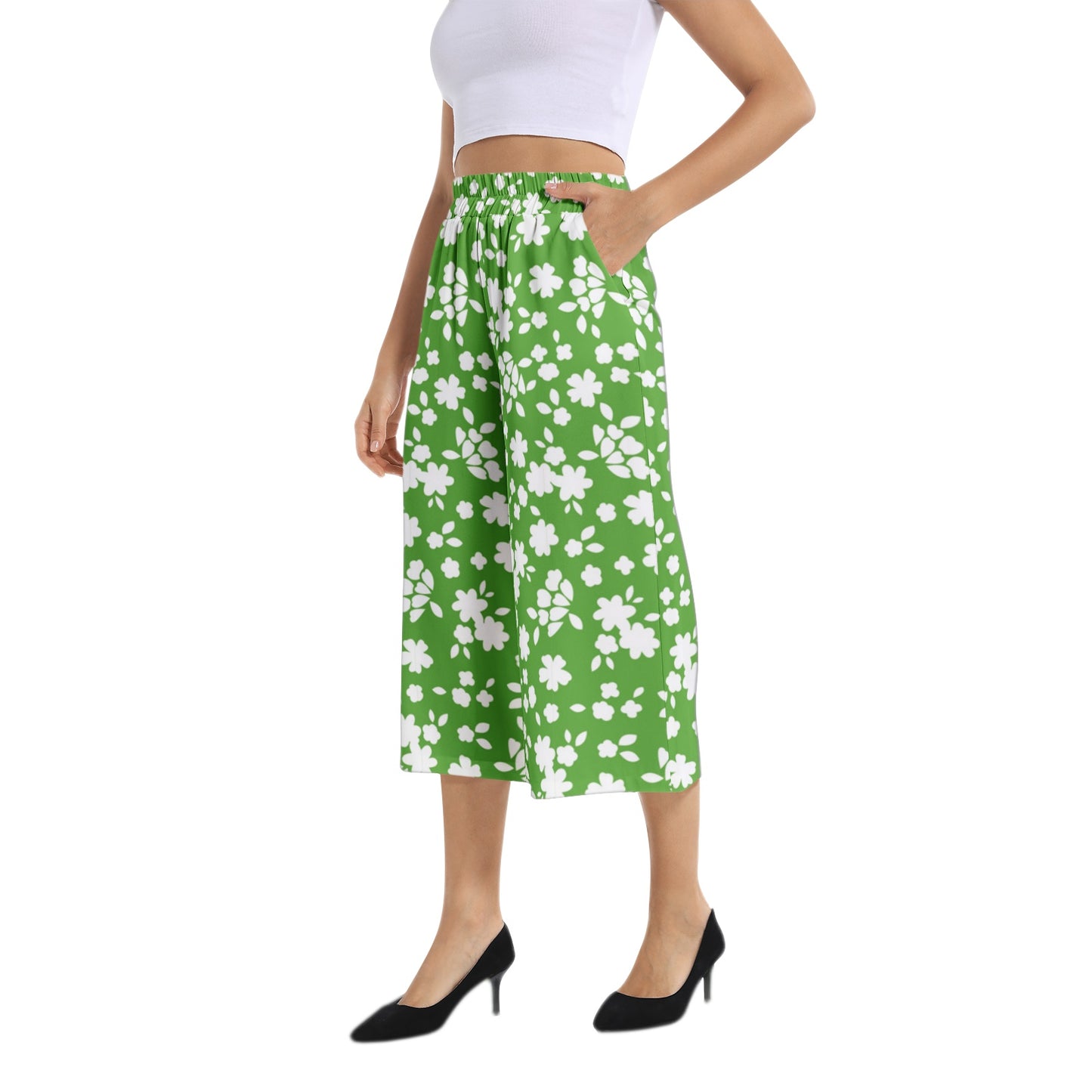 Elastic Waist Capris Wide Leg Pant