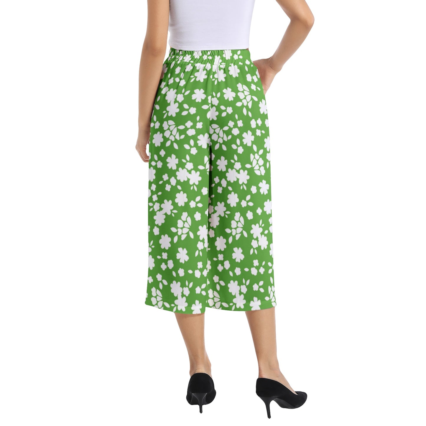 Elastic Waist Capris Wide Leg Pant