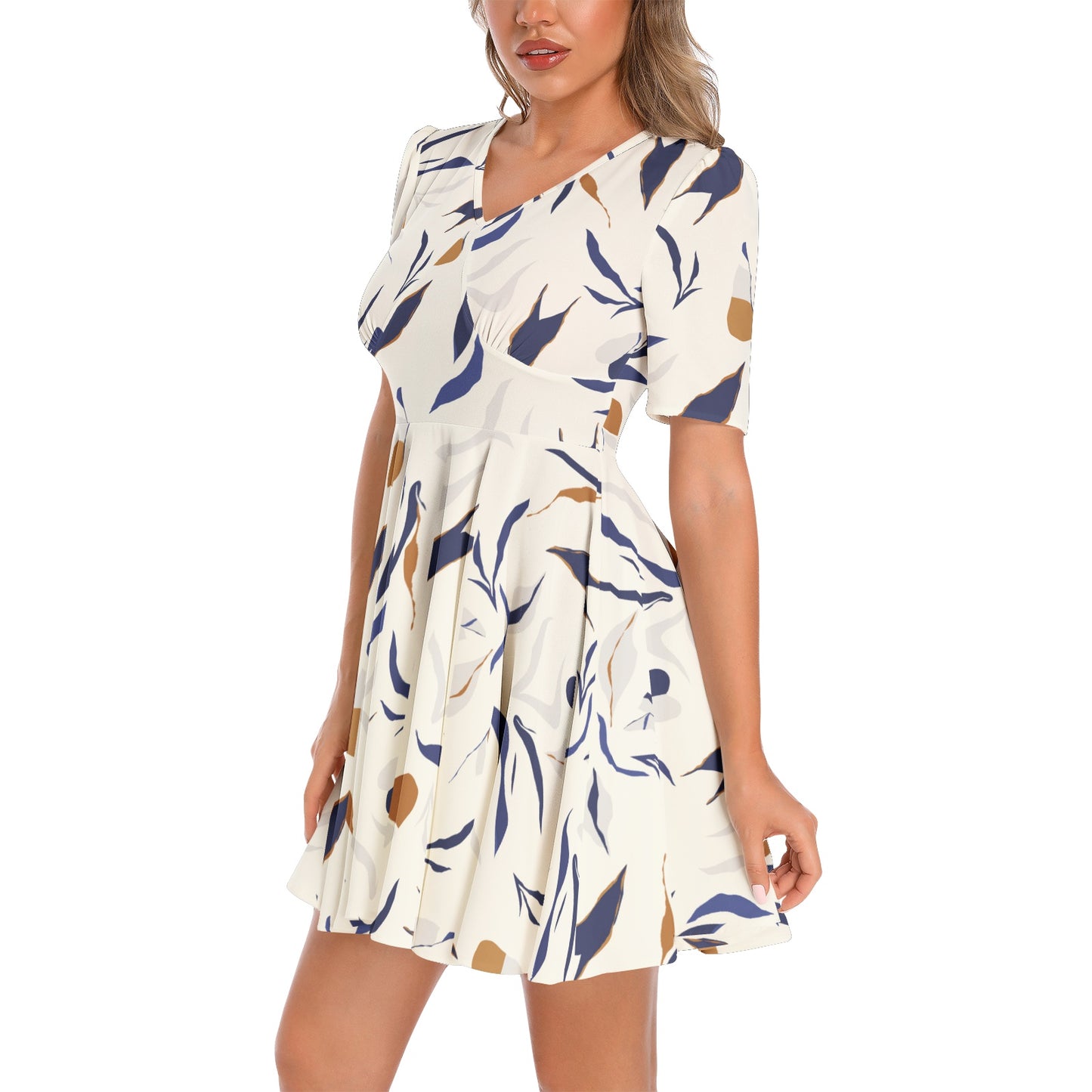 Short Sleeve Ruched Bust Flared Hem Dress