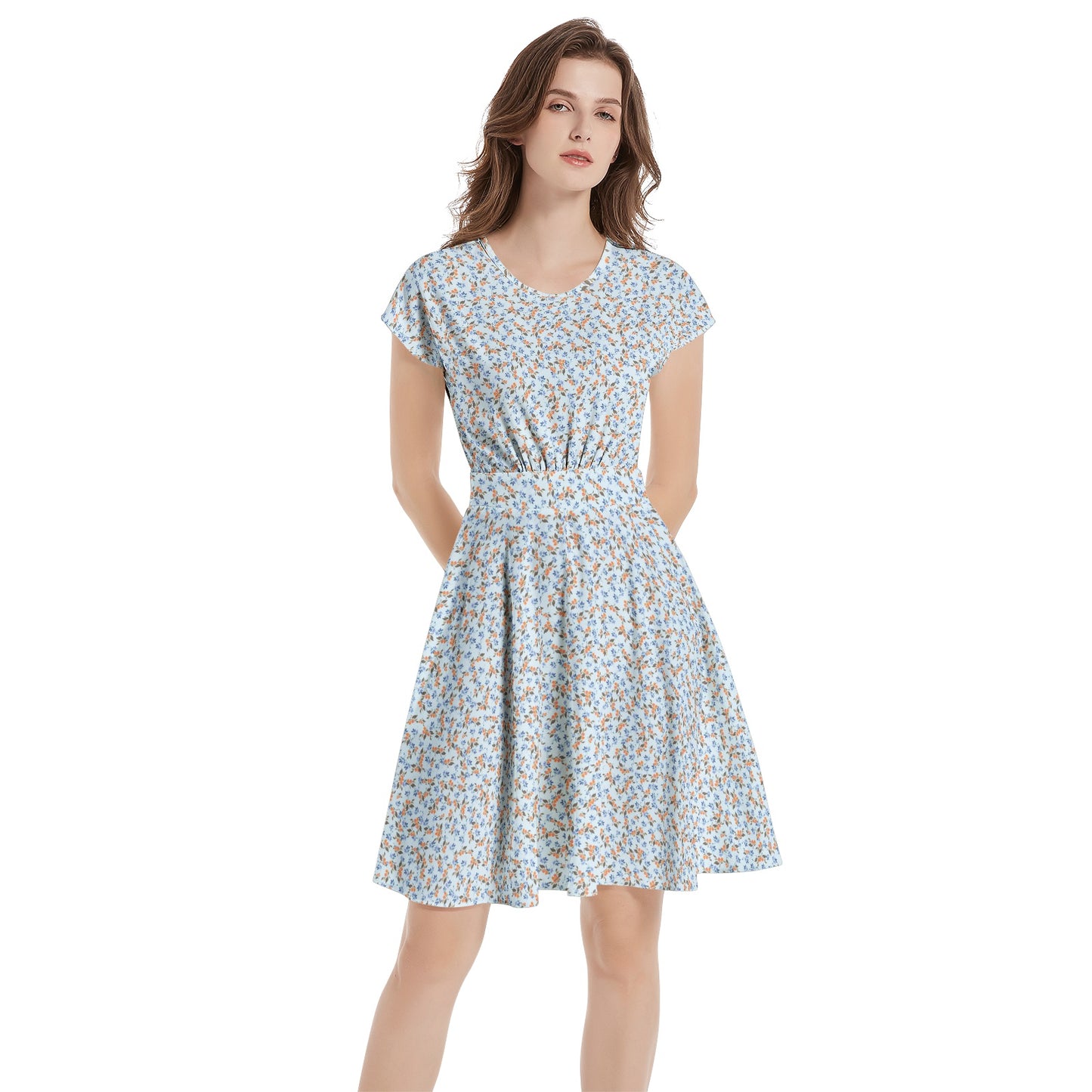 Short Sleeve  Casual A-Line Midi Dress