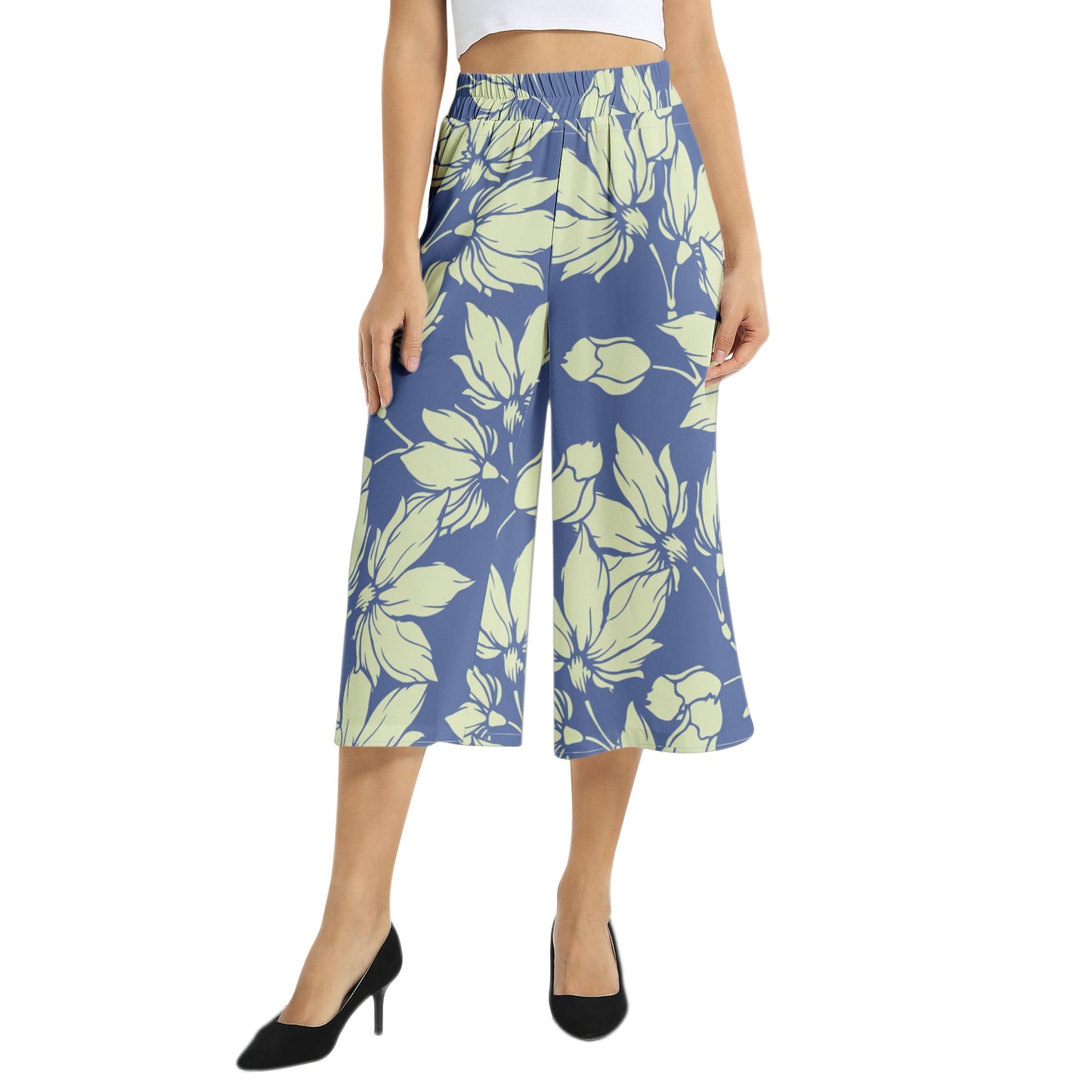 Elastic Waist Capris Wide Leg Pant