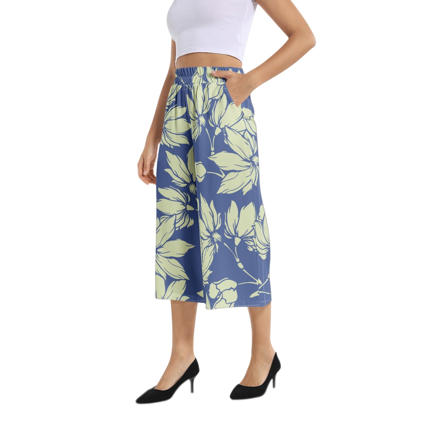 Elastic Waist Capris Wide Leg Pant