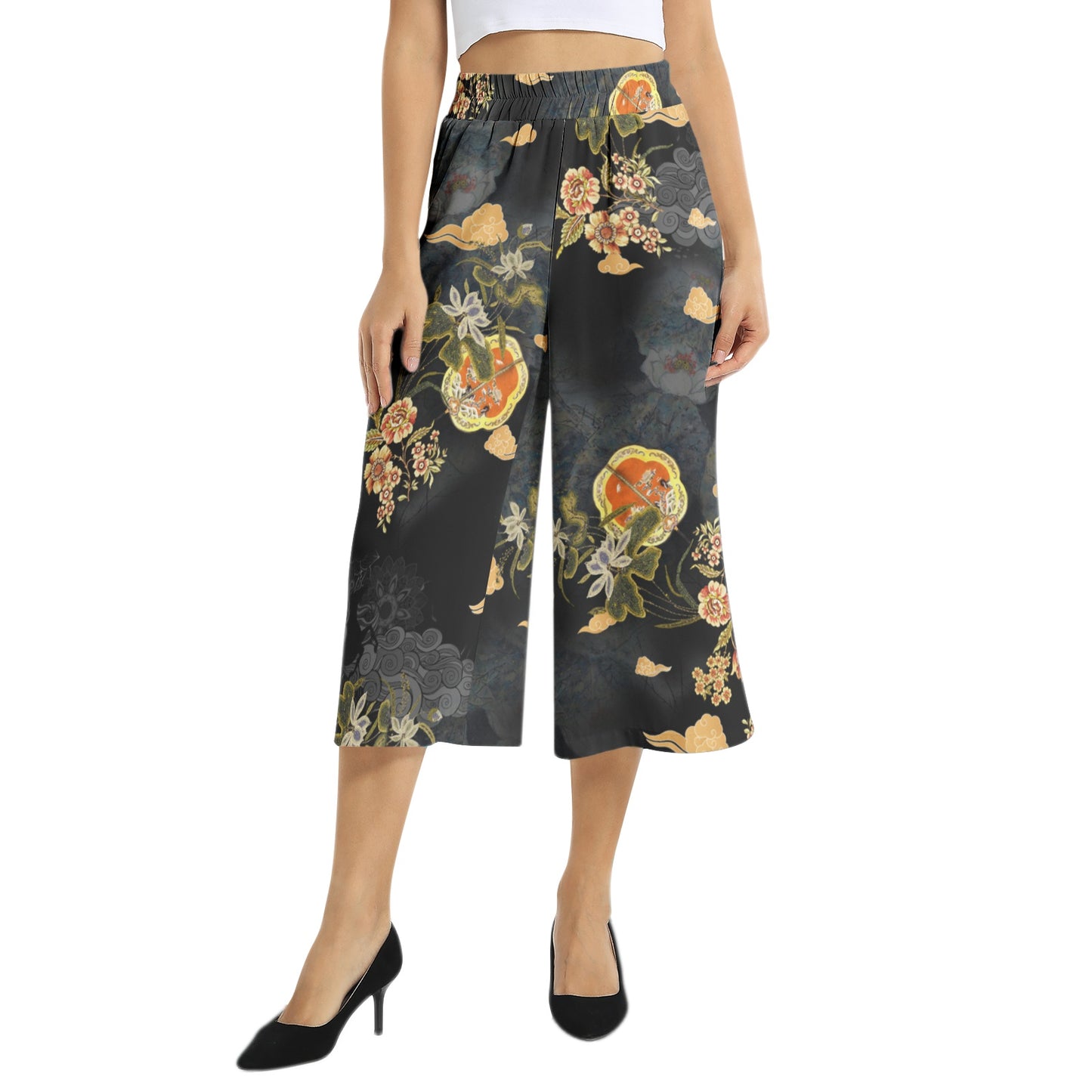 Elastic Waist Capris Wide Leg Pant