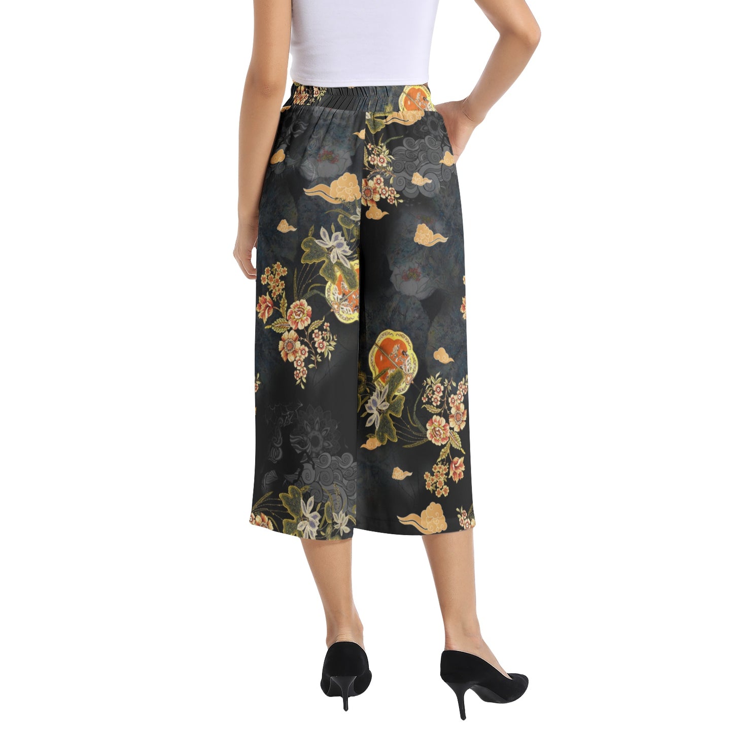 Elastic Waist Capris Wide Leg Pant