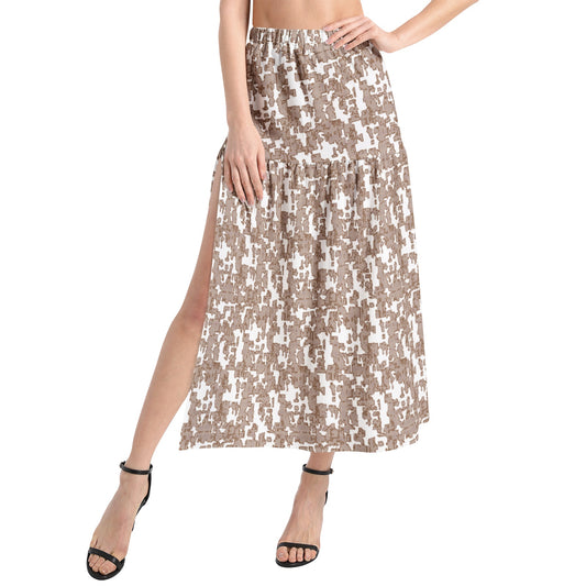 Elastic Waist Ruffle Slit Hem Skirt