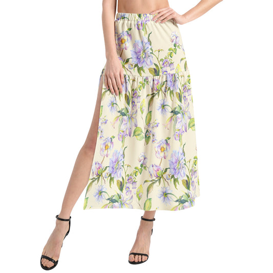 Elastic Waist Ruffle Slit Hem Skirt