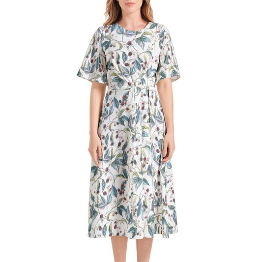 Short Sleeve Waist Folding Midi Dress