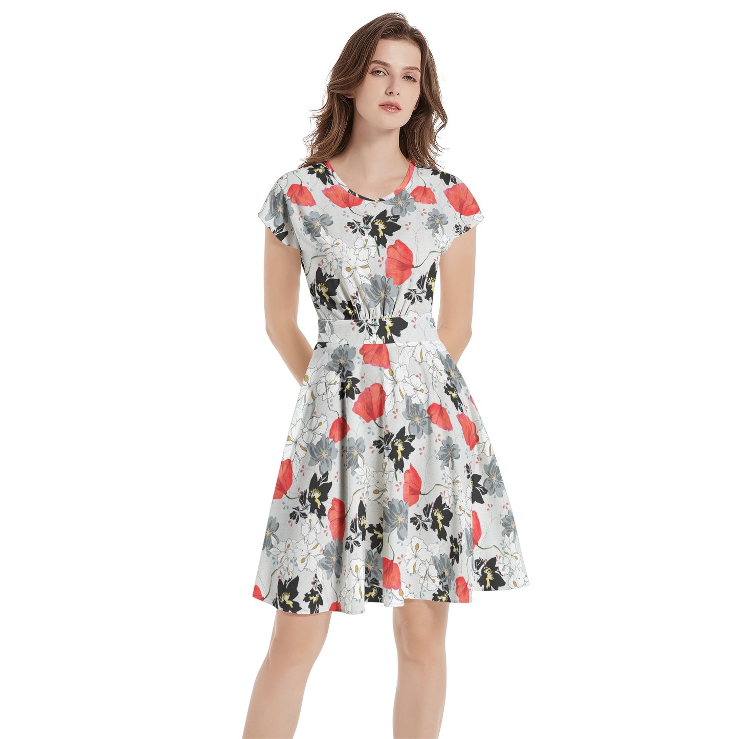 Short Sleeve  Casual A-Line Midi Dress