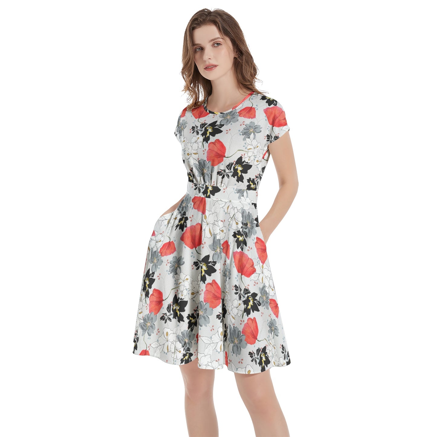 Short Sleeve  Casual A-Line Midi Dress