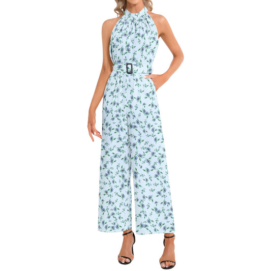 Halter Neck Buckle Belted Jumpsuit