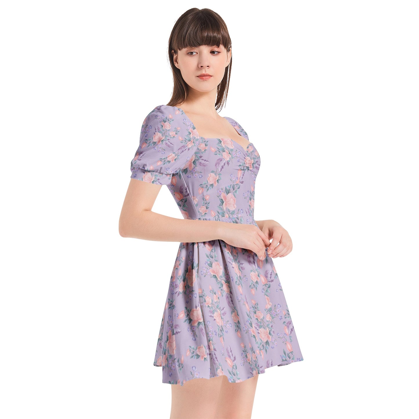 Puff Sleeve Sweetheart Neck Short Dress