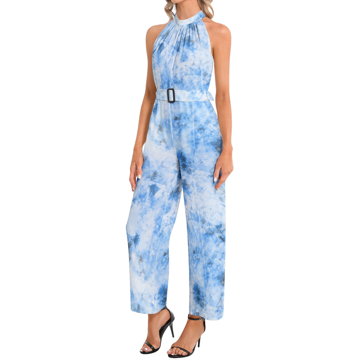 Halter Neck Buckle Belted Jumpsuit