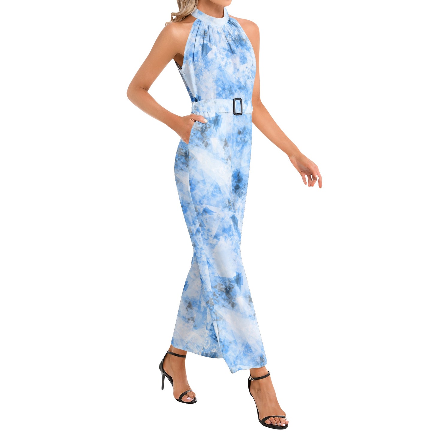 Halter Neck Buckle Belted Jumpsuit