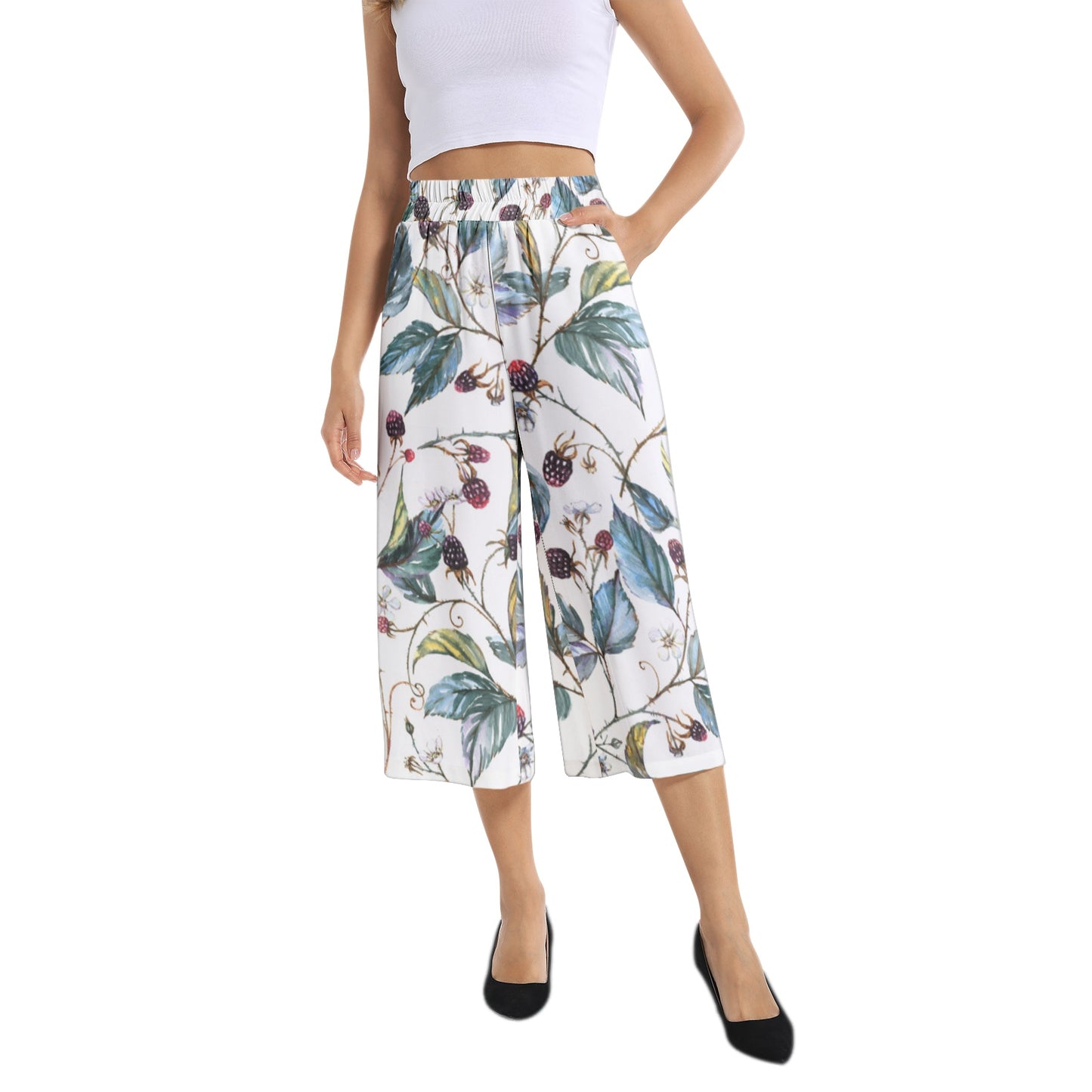 Elastic Waist Capris Wide Leg Pant