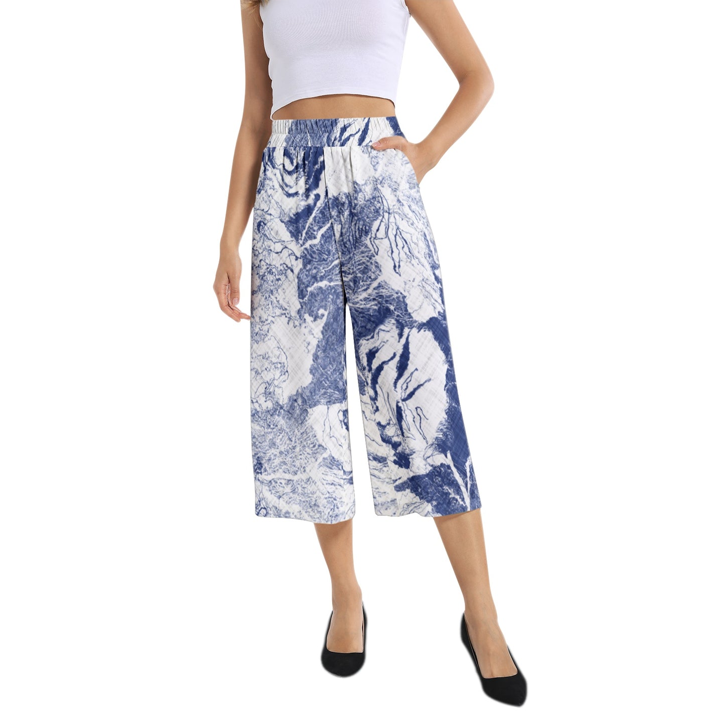 Elastic Waist Capris Wide Leg Pant