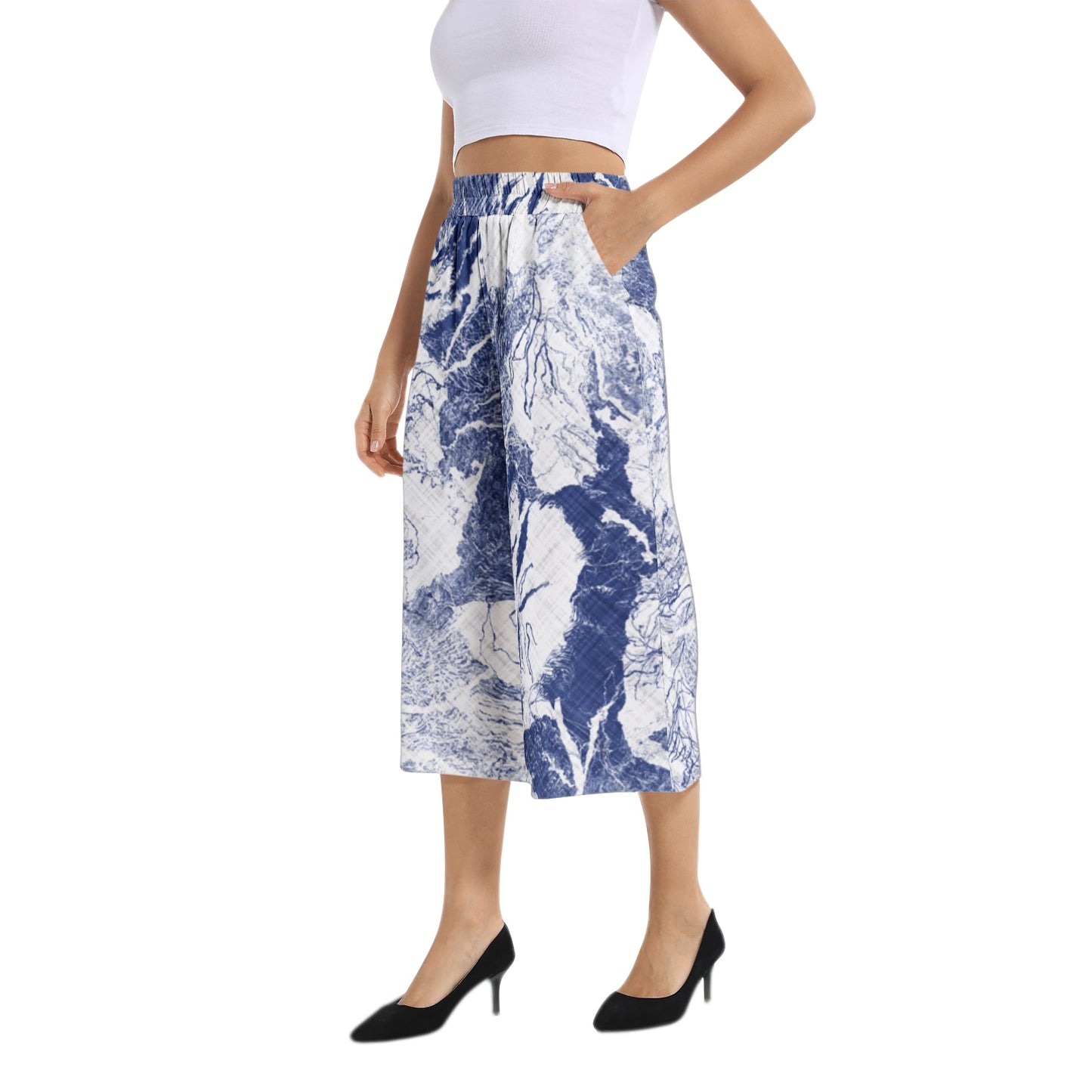 Elastic Waist Capris Wide Leg Pant