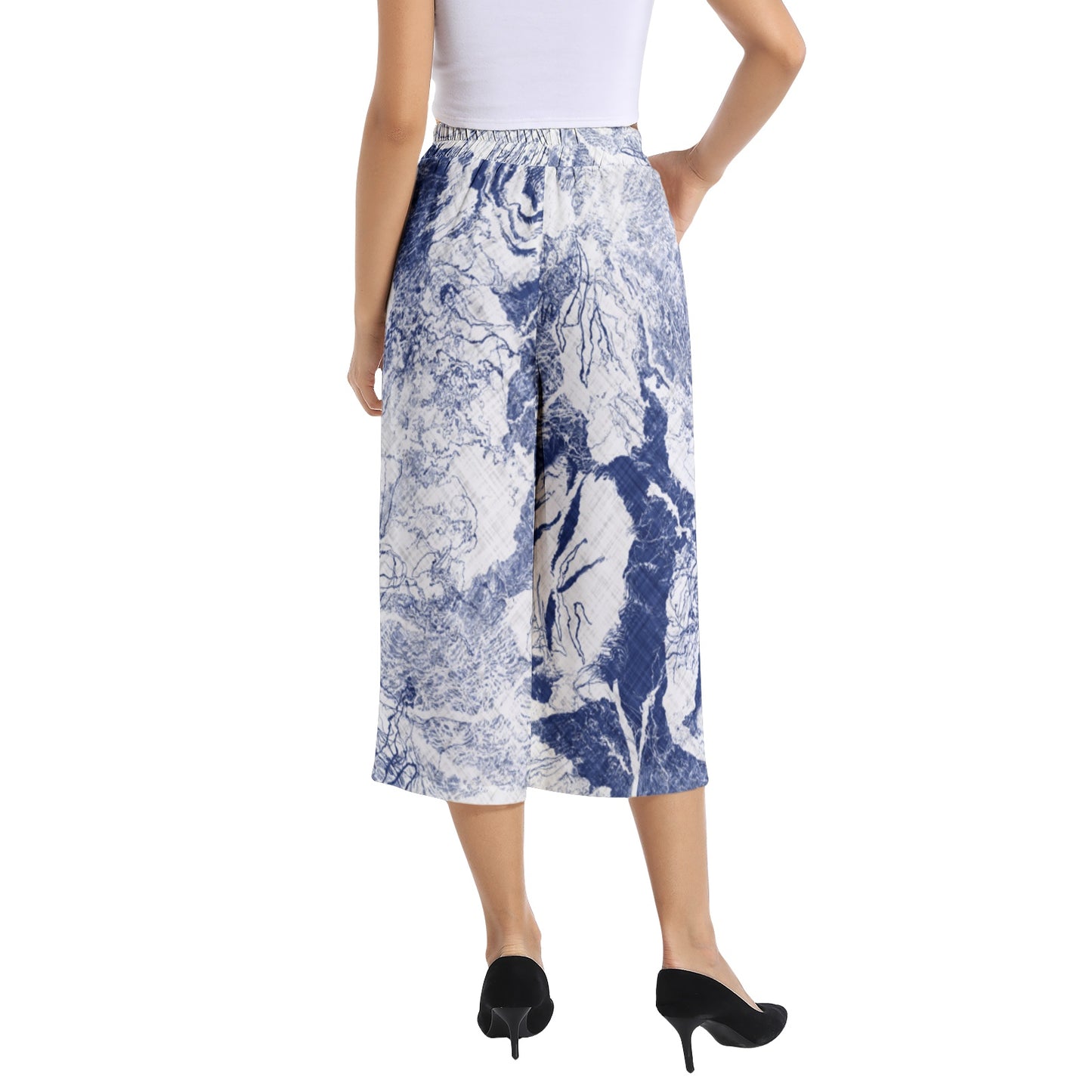 Elastic Waist Capris Wide Leg Pant