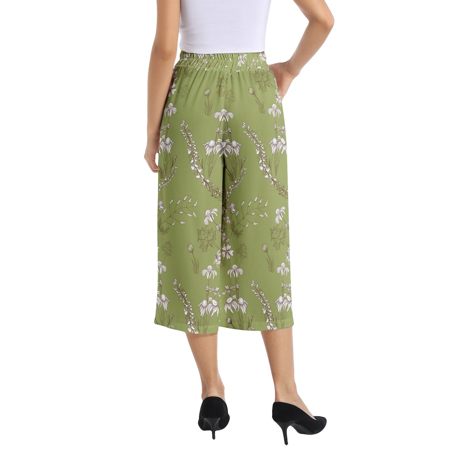 Elastic Waist Capris Wide Leg Pant