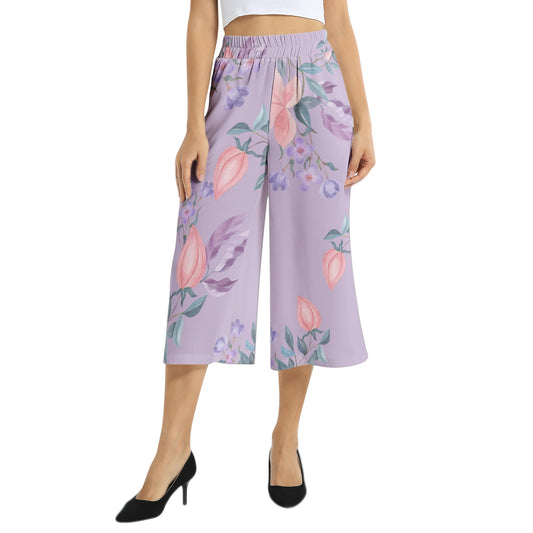 Elastic Waist Capris Wide Leg Pant