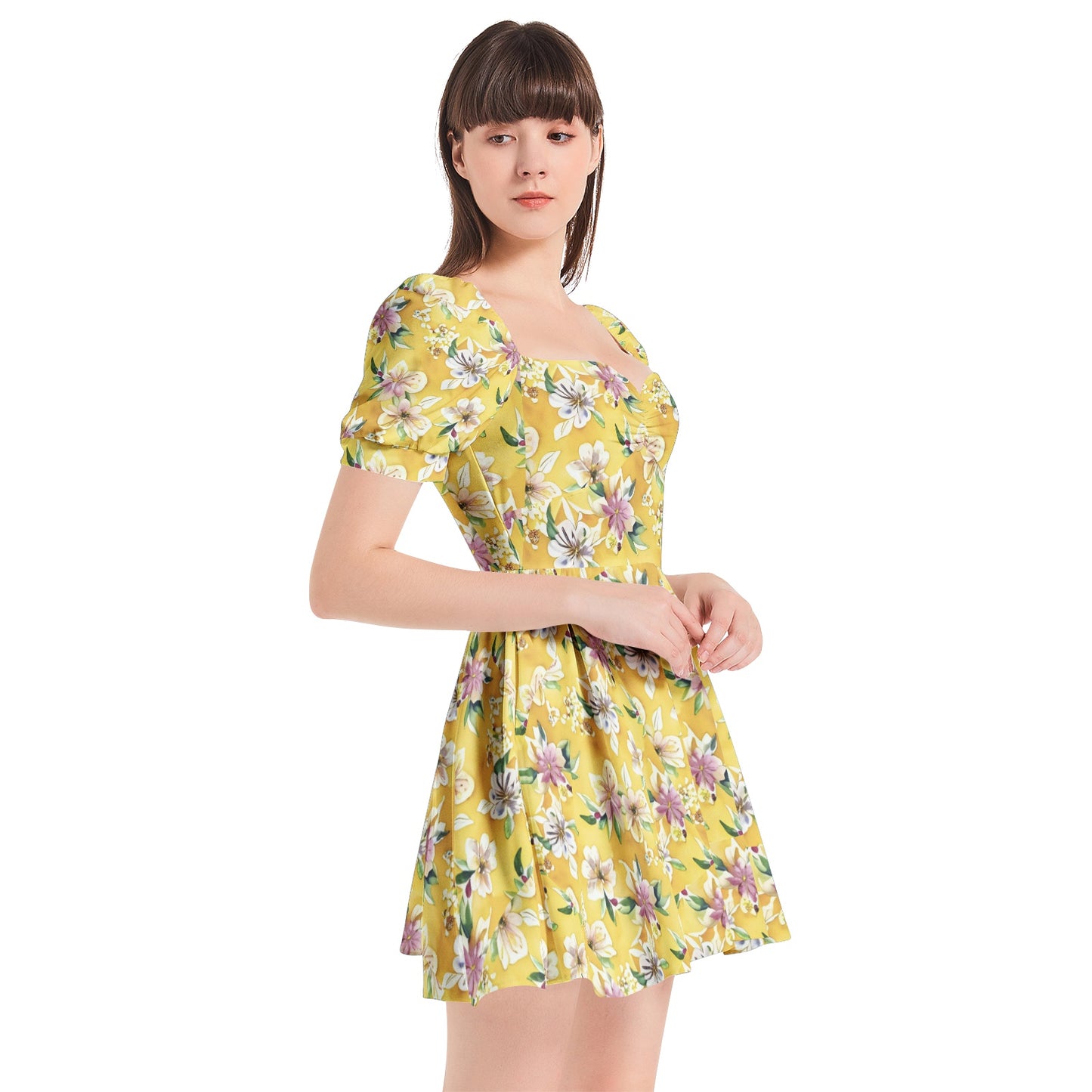 Puff Sleeve Sweetheart Neck Short Dress