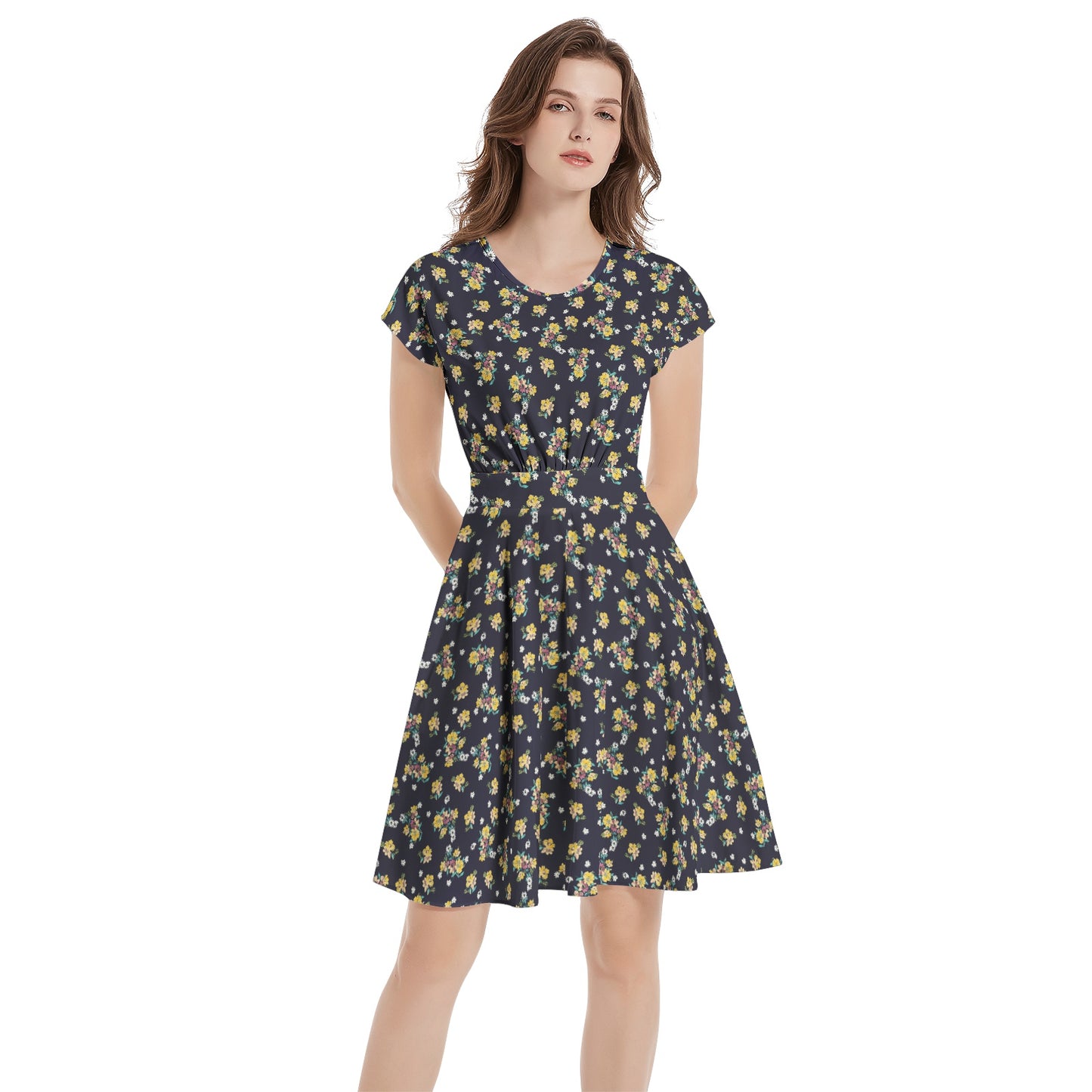 Short Sleeve  Casual A-Line Midi Dress