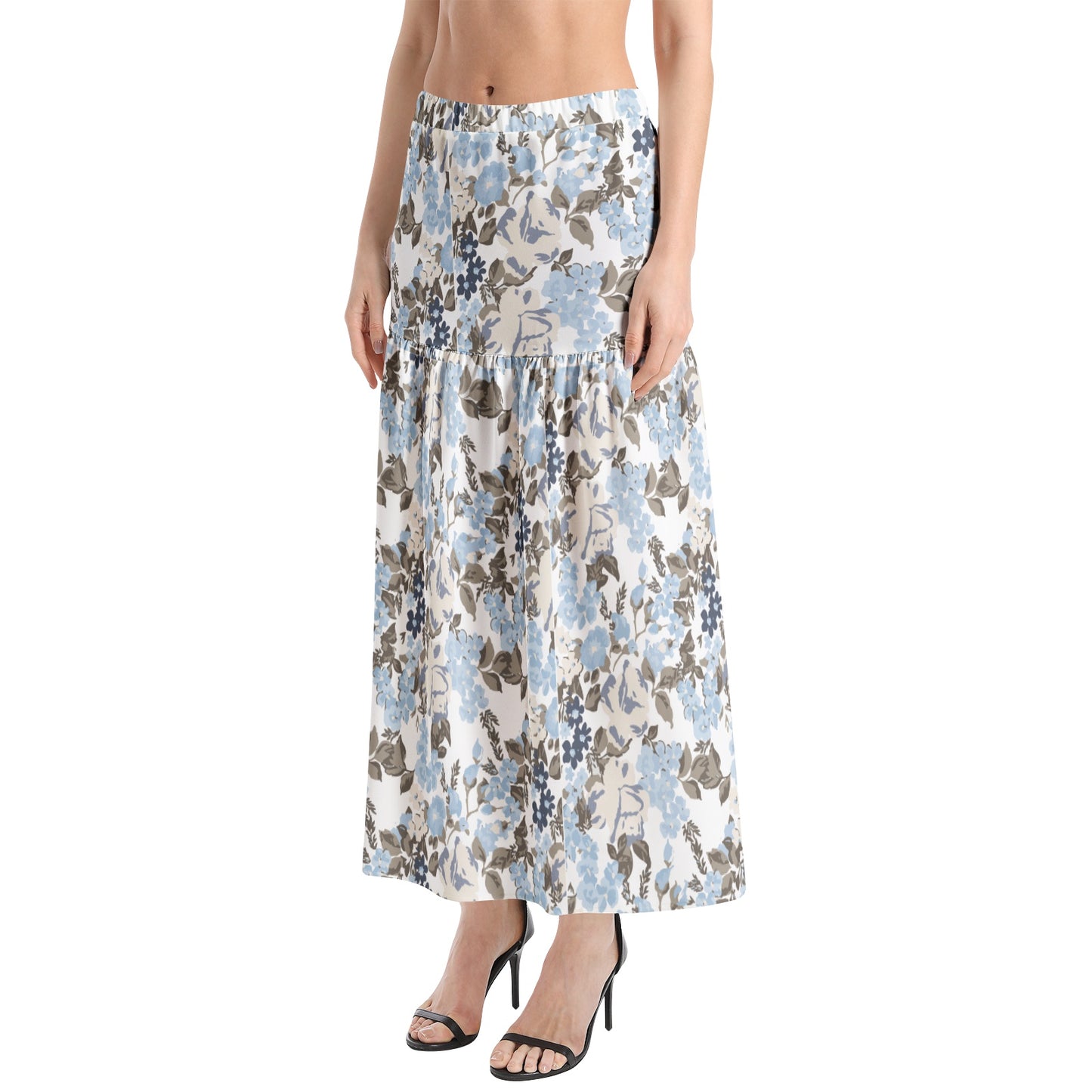 Elastic Waist Ruffle Slit Hem Skirt