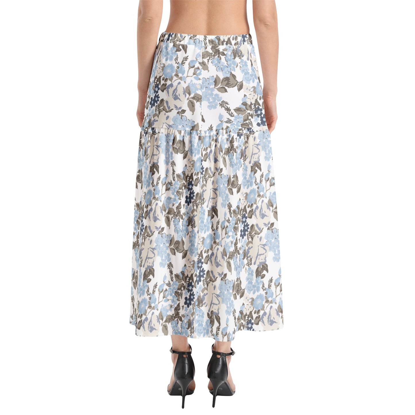 Elastic Waist Ruffle Slit Hem Skirt