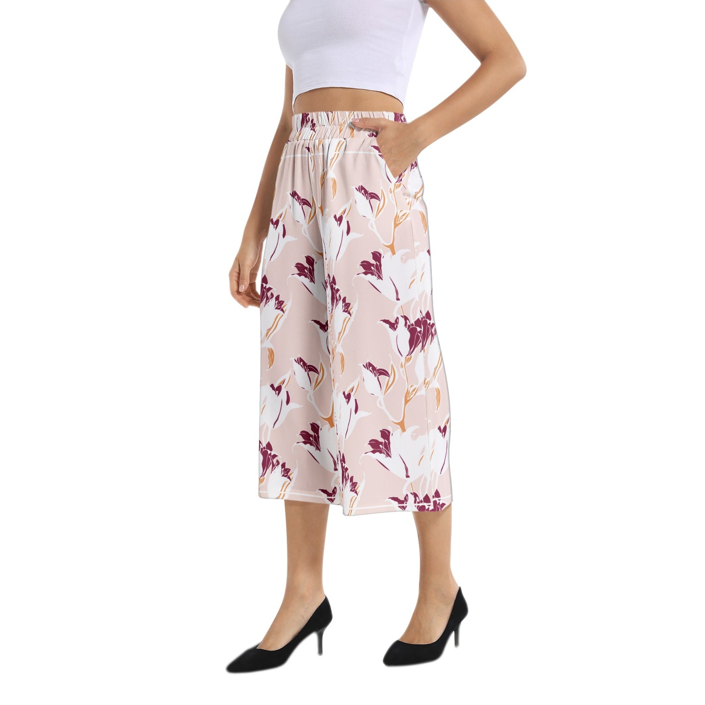 Elastic Waist Capris Wide Leg Pant