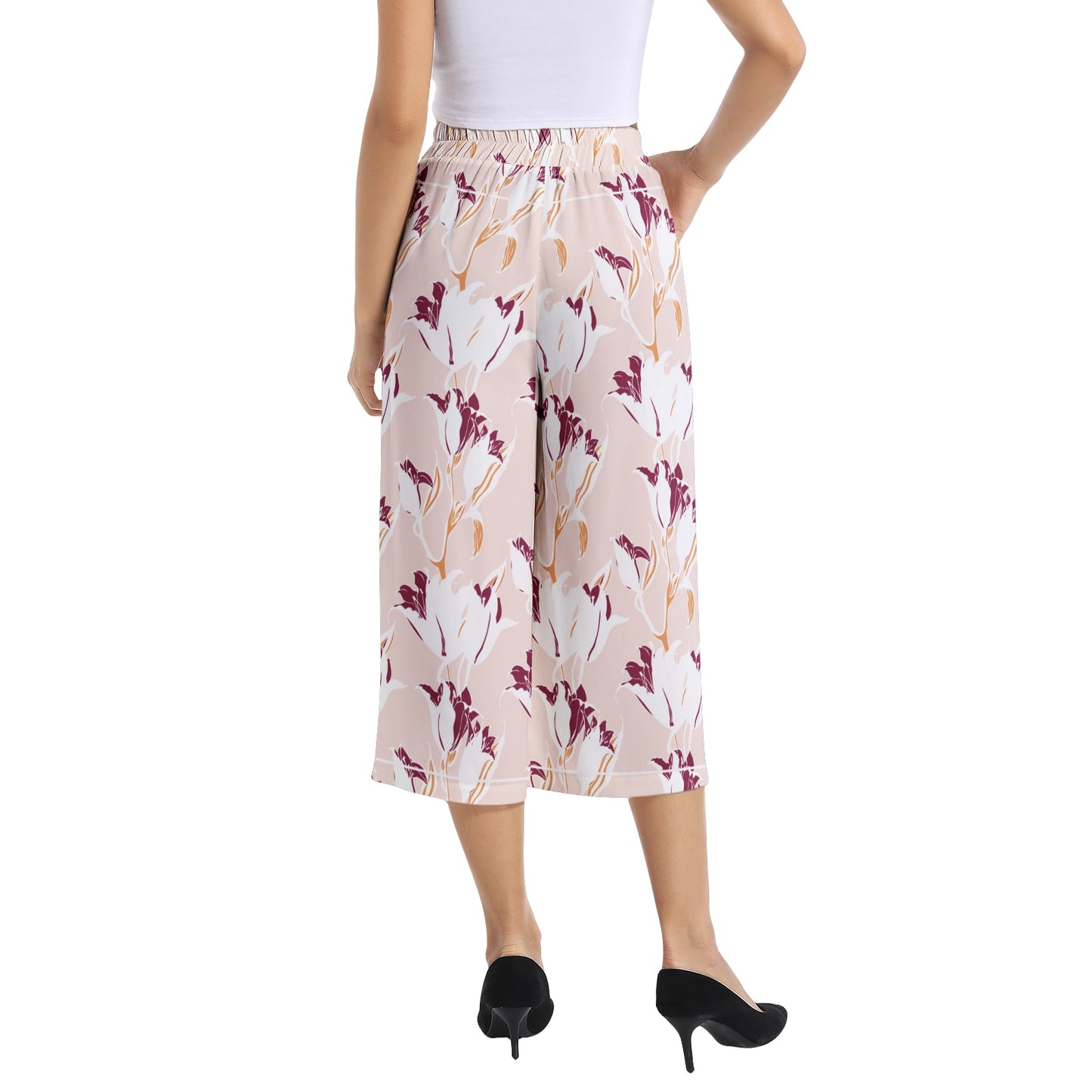 Elastic Waist Capris Wide Leg Pant