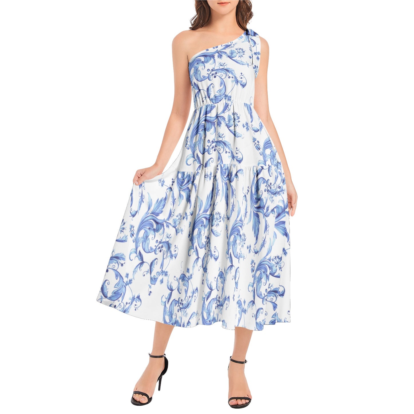 Ruffle Hem One Shoulder Midi Dress