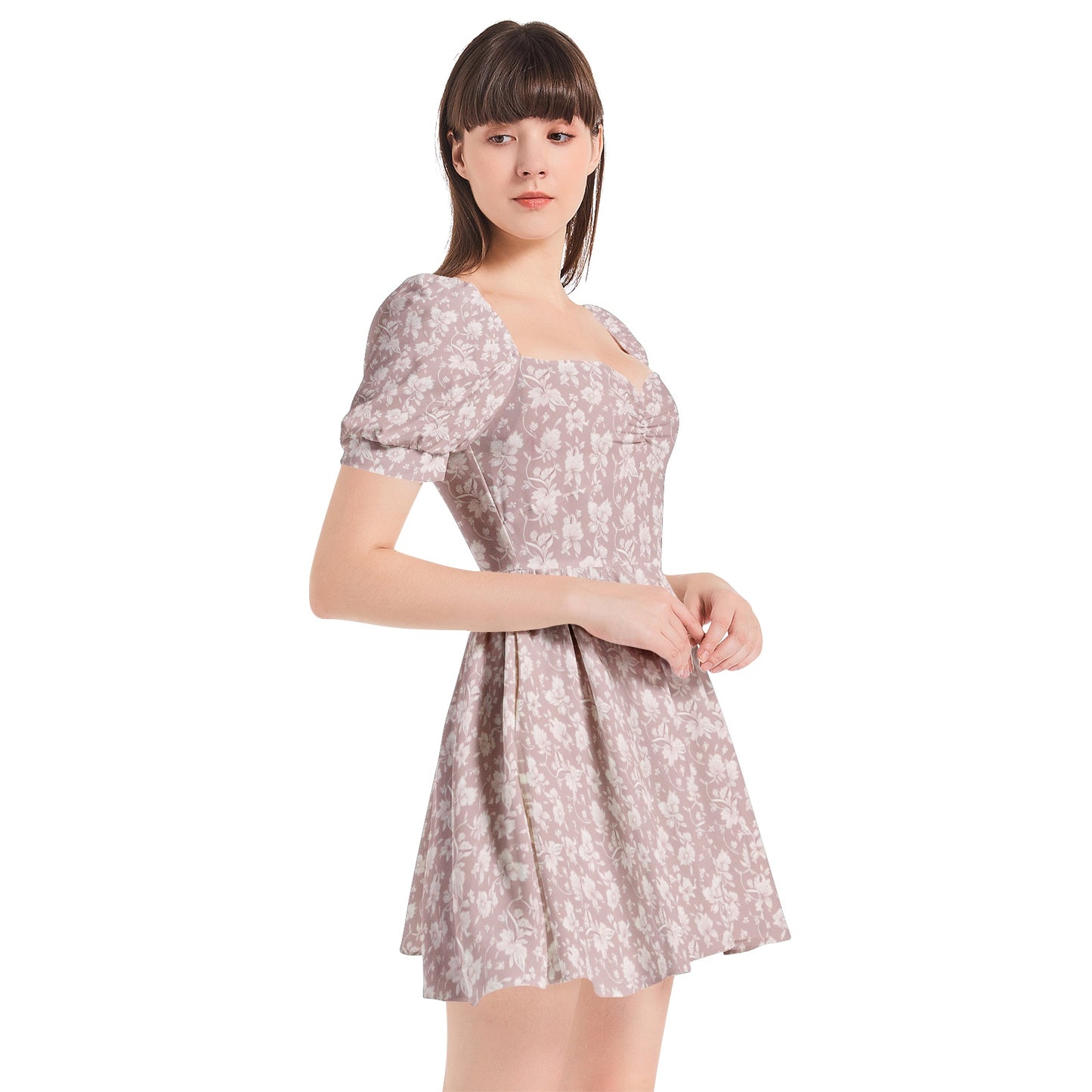 Puff Sleeve Sweetheart Neck Short Dress