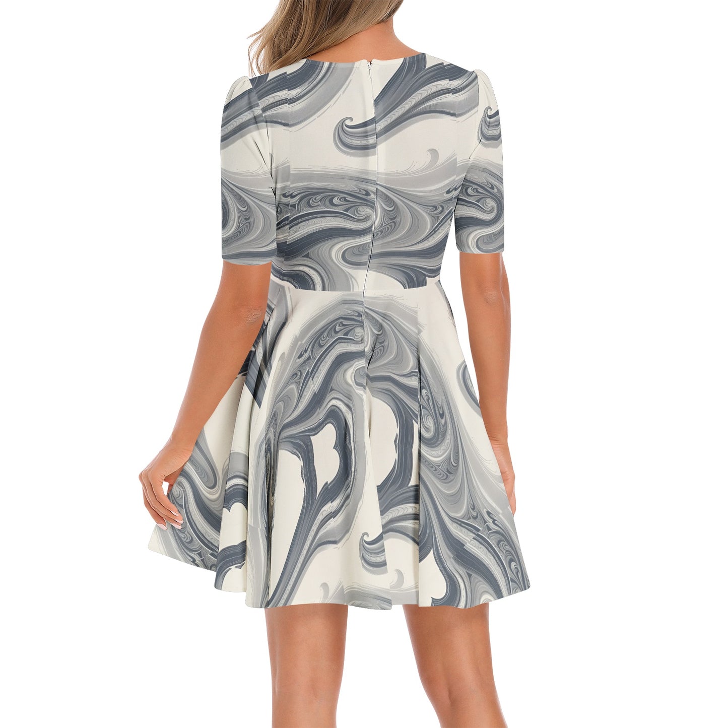 Short Sleeve Ruched Bust Flared Hem Dress