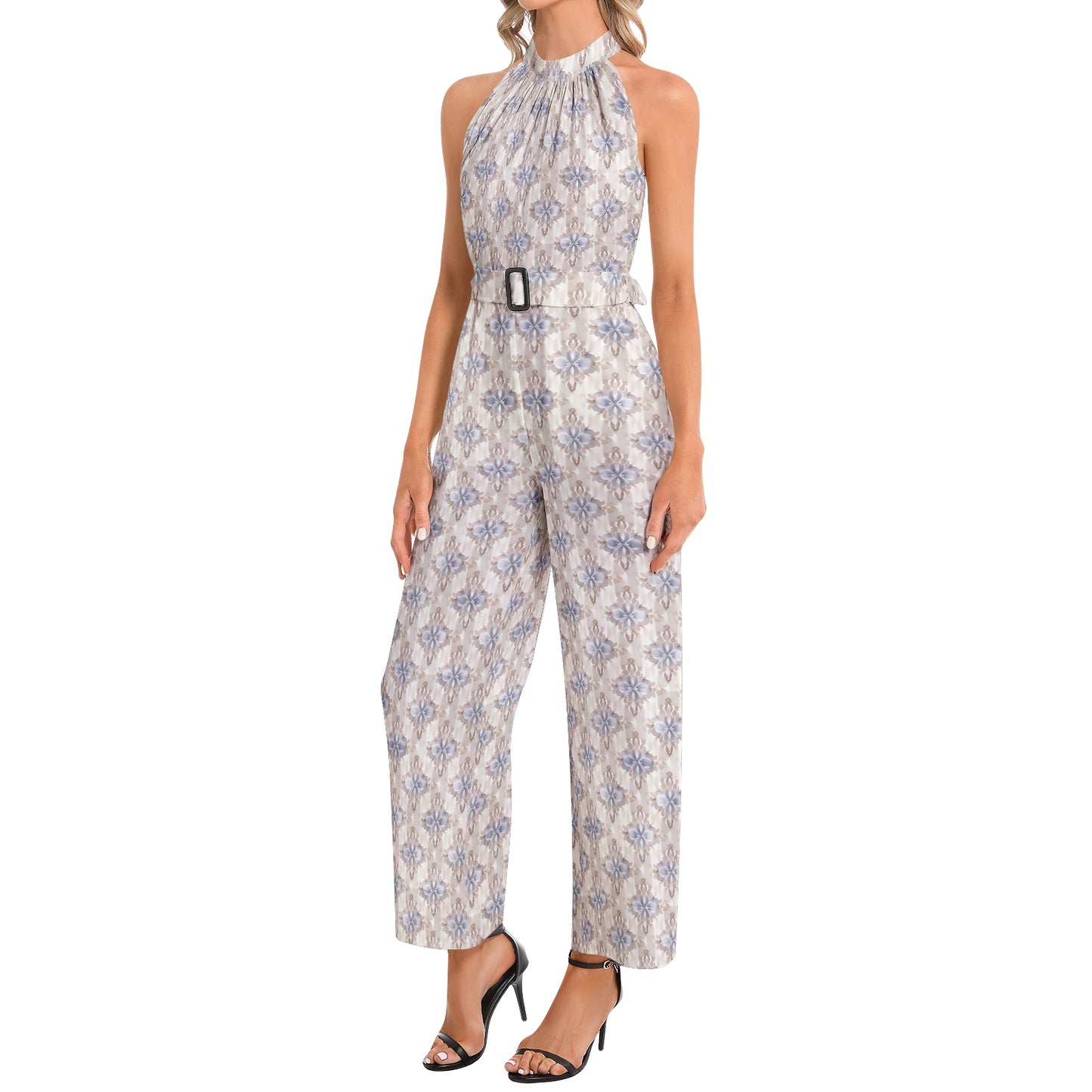 Halter Neck Buckle Belted Jumpsuit