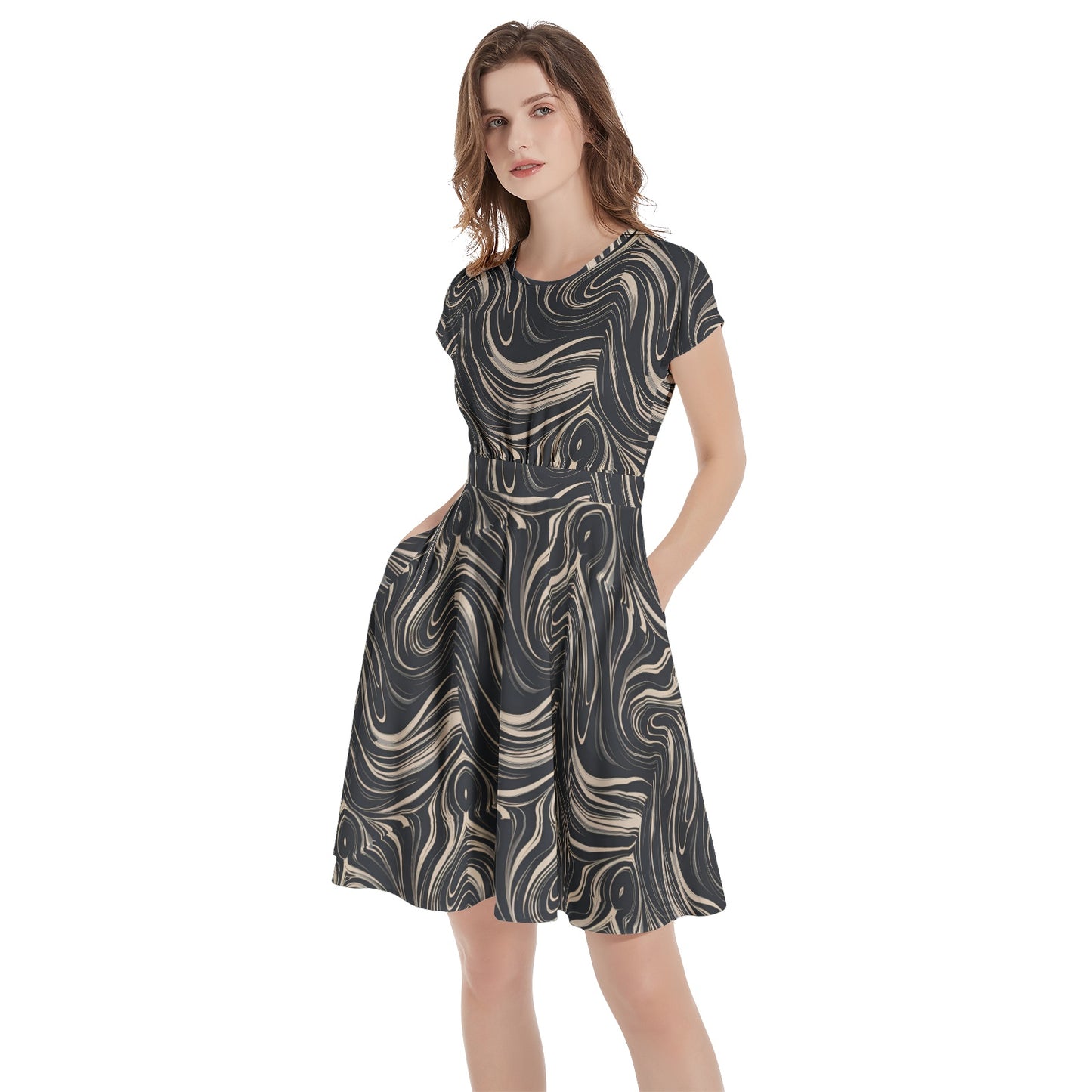 Short Sleeve  Casual A-Line Midi Dress