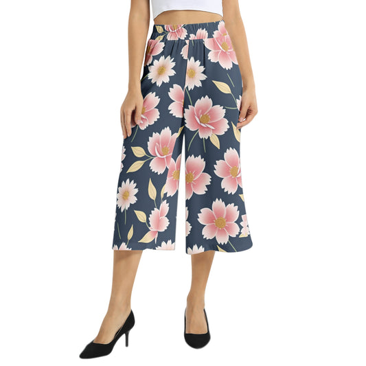 Elastic Waist Capris Wide Leg Pant