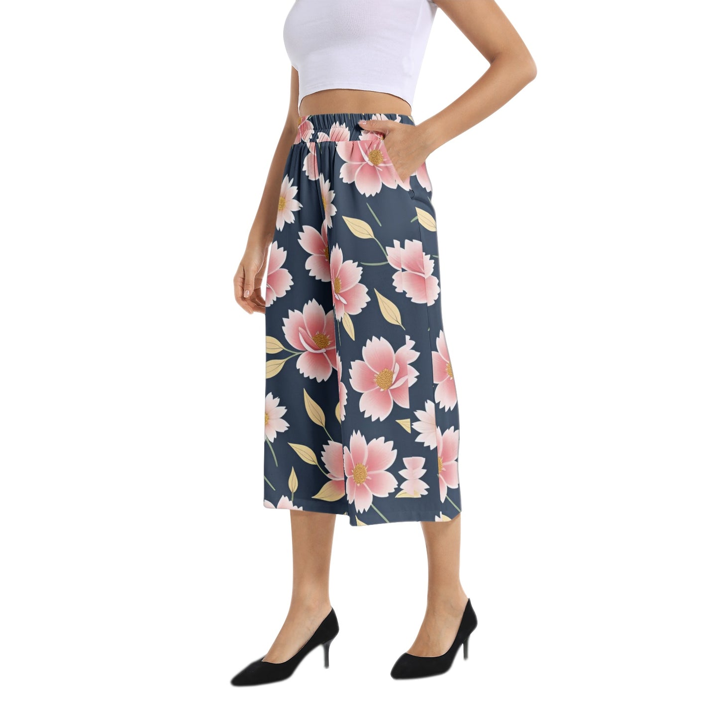 Elastic Waist Capris Wide Leg Pant