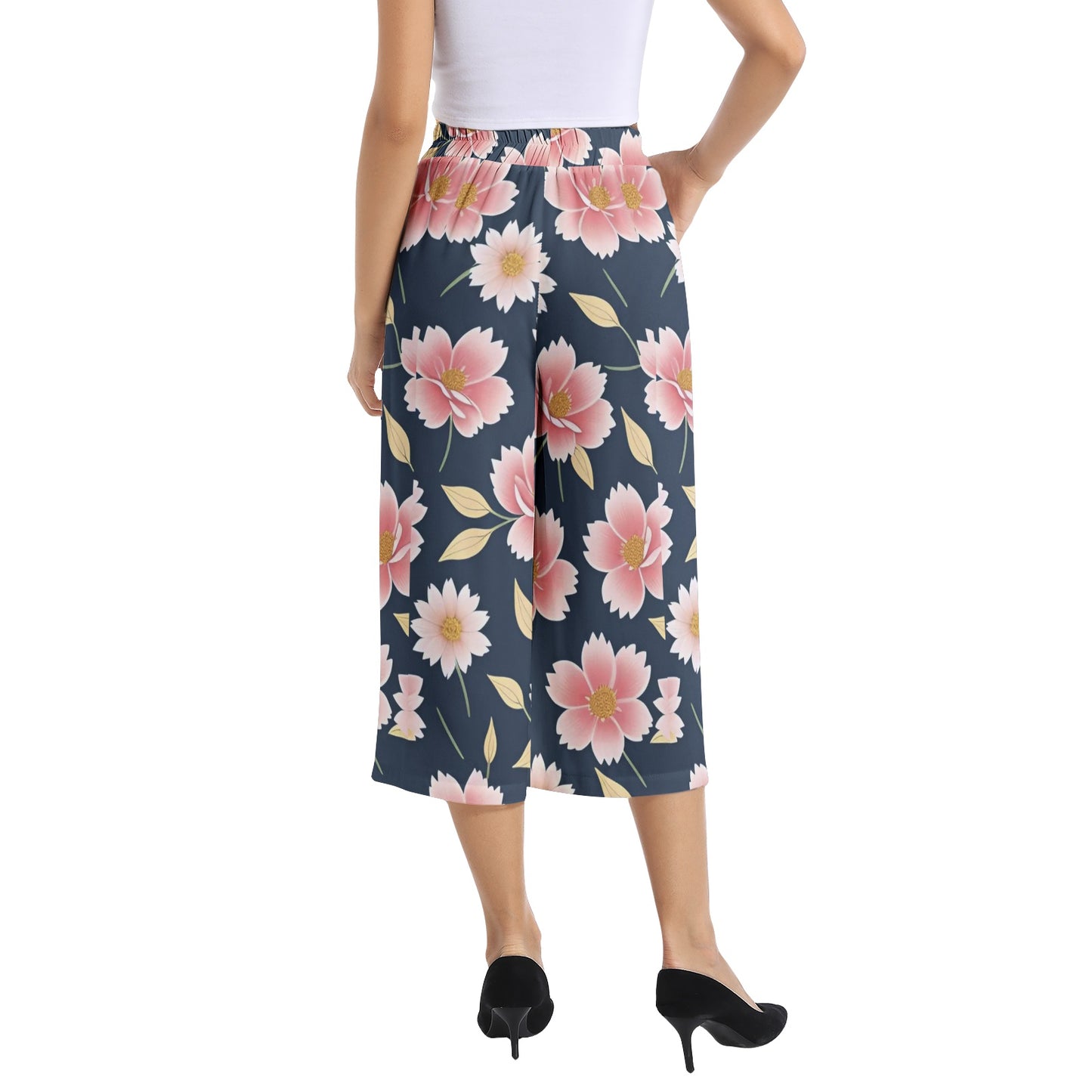 Elastic Waist Capris Wide Leg Pant