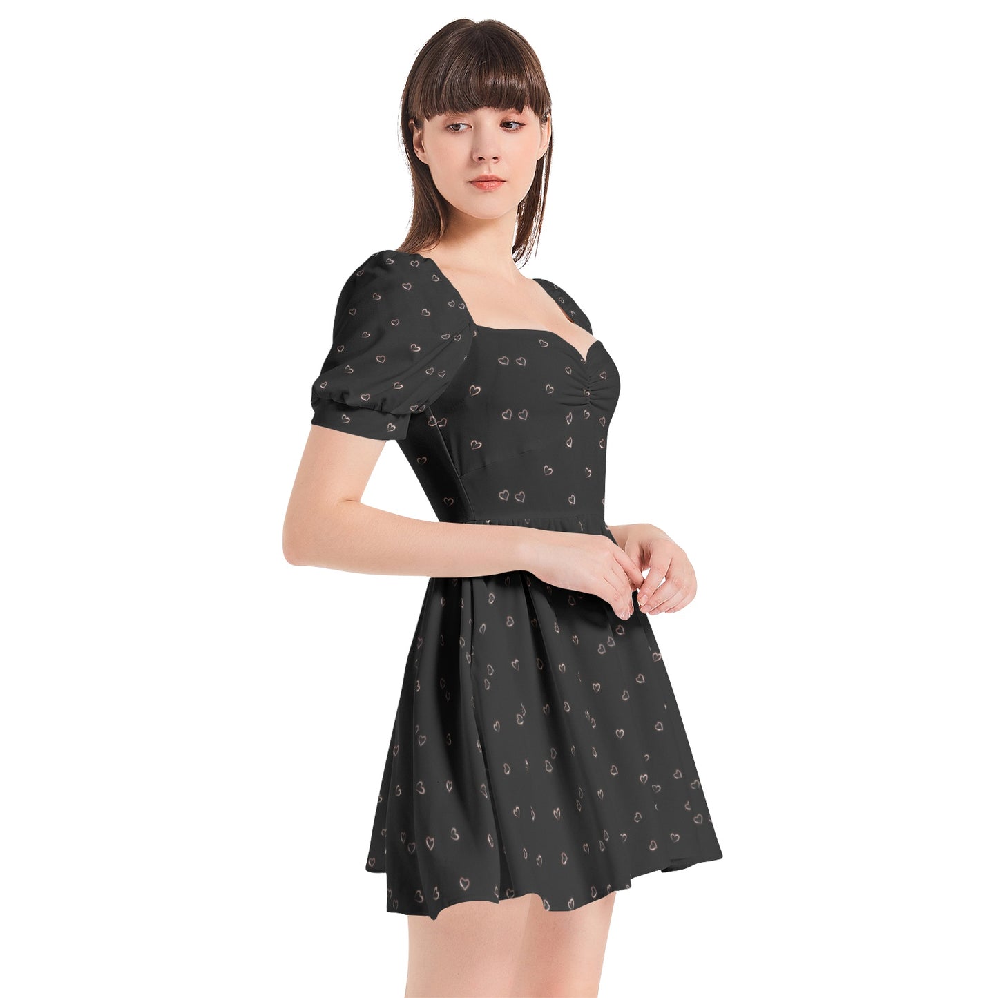 Puff Sleeve Sweetheart Neck Short Dress