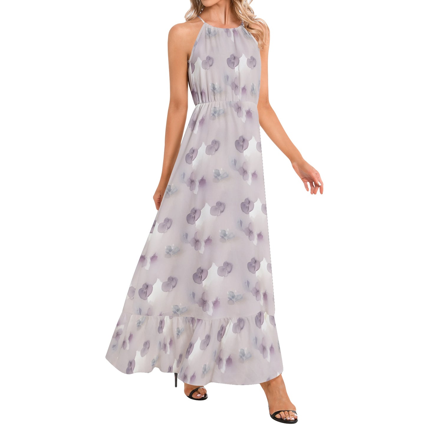 Ruffle Hem Halter Neck Maxi Dress