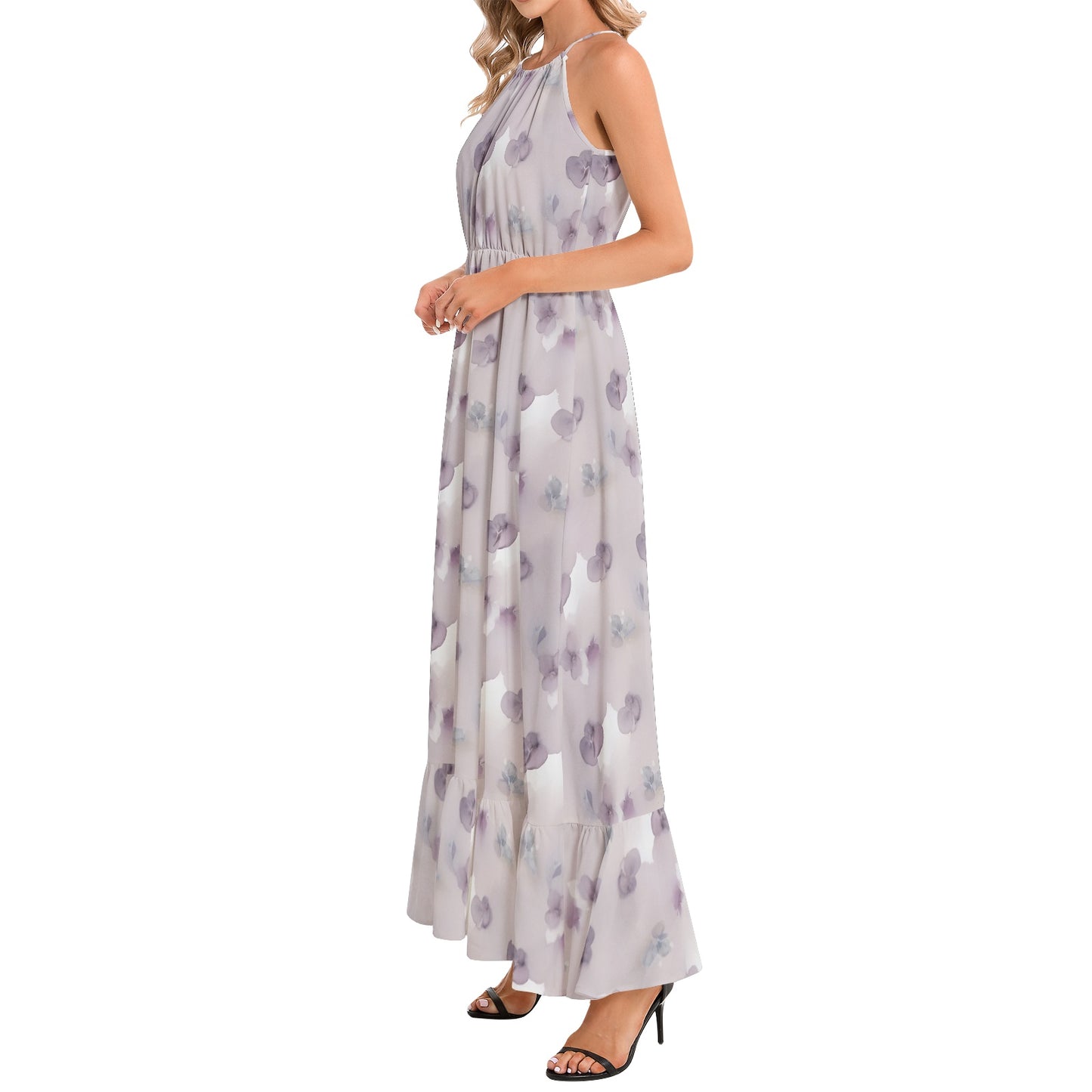 Ruffle Hem Halter Neck Maxi Dress