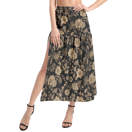 Elastic Waist Ruffle Slit Hem Skirt