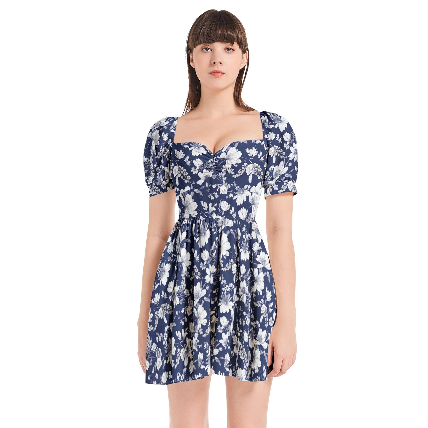 Puff Sleeve Sweetheart Neck Short Dress