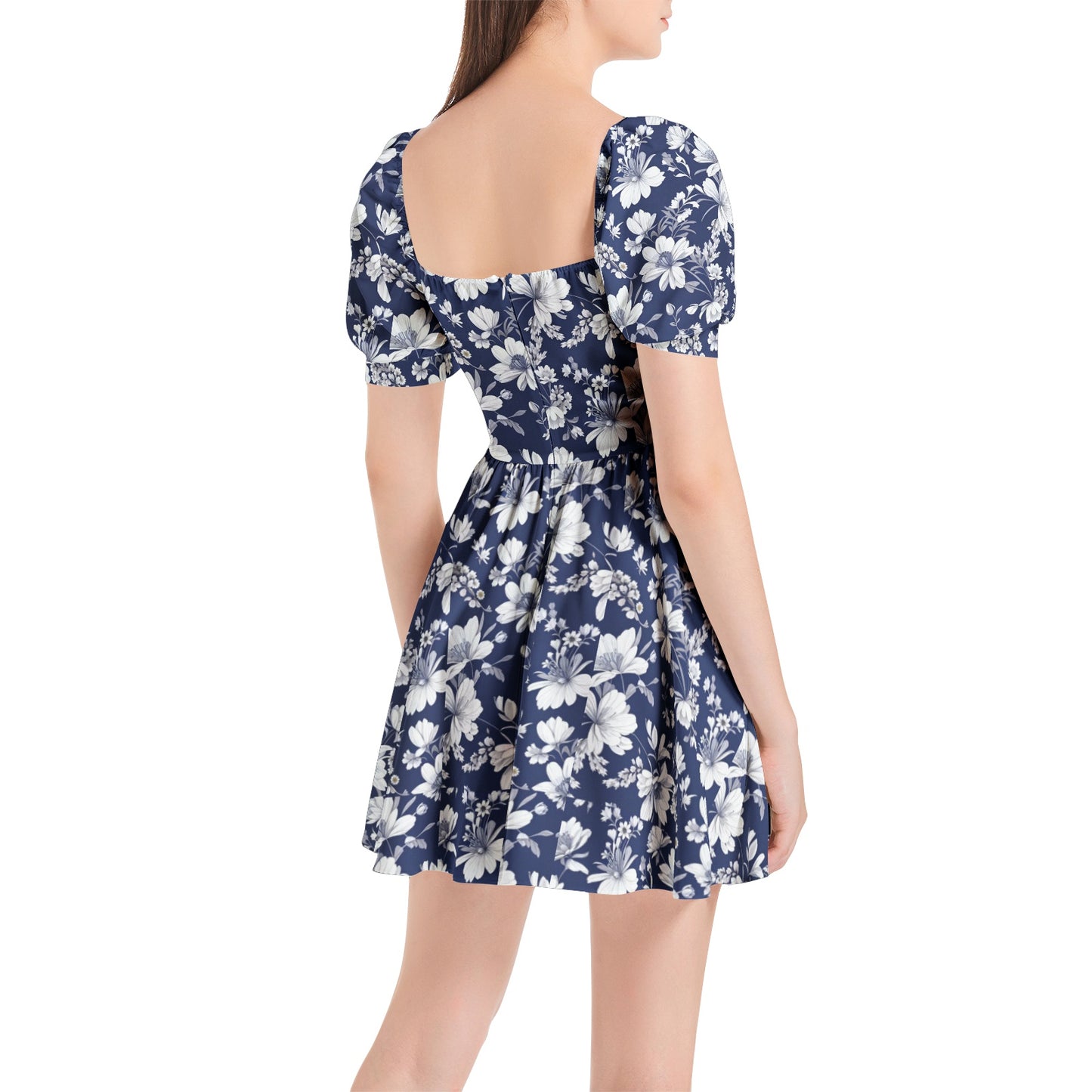 Puff Sleeve Sweetheart Neck Short Dress