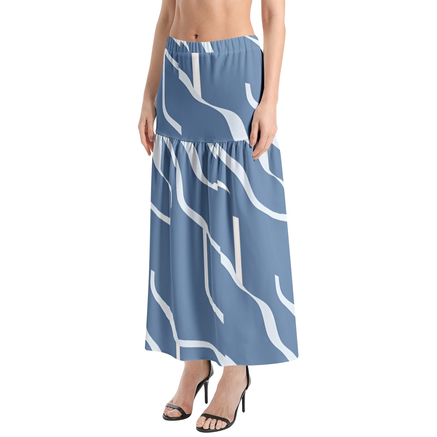 Elastic Waist Ruffle Slit Hem Skirt